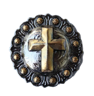 009 STANDARD CONCHO - BRASS AND SILVER CROSS