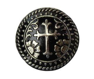 012 STANDARD CONCHO - BLACK AND SILVER CROSS WITH FLOWERS