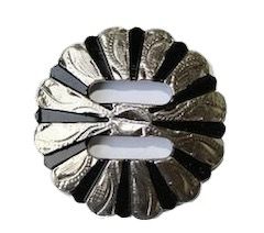 058 STANDARD CONCHO - SLITTED SILVER AND BLACK PINWHEEL