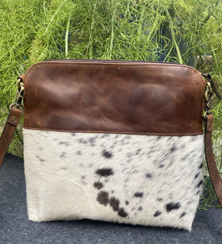 Leather Crossbody Bag with hair on cowhide accent