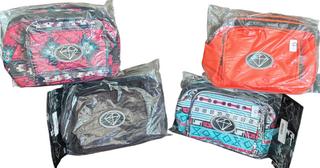 Packaged bags with a visible brand logo on a brown surface