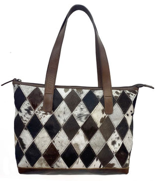 Leather Conceal Carry Handbag with diamond pattern hair on cowhide