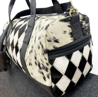 Hair on Cowhide Black and White Duffle Bag