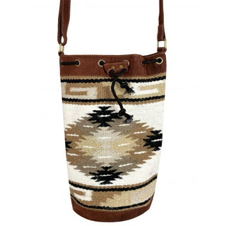 Showman Southwest Pattern Wool Saddle Blanket Bucket Bag - White and Tan