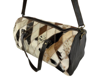 Tri Color Diamond Hair on Cowhide Leather Duffle Bag