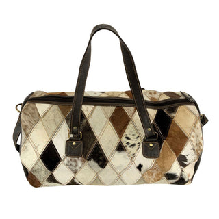 Tri Color Diamond Hair on Cowhide Leather Duffle Bag