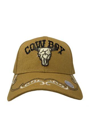 Embroidered Cowboy Ballcap with Steer Skull decal