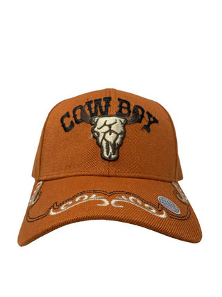 Embroidered Cowboy Ballcap with Steer Skull decal